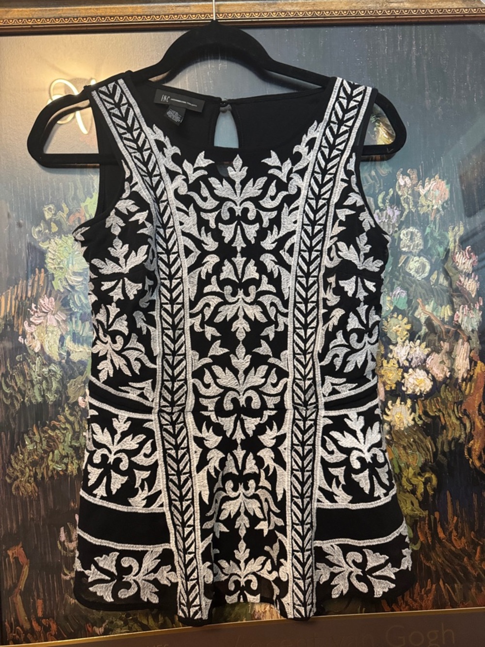 INC International Concepts Black and White Embroidered top